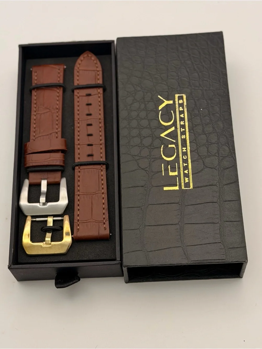 Legacy Brown Premium Leather Band, 2 Metal Buckles, New, Box, Tool